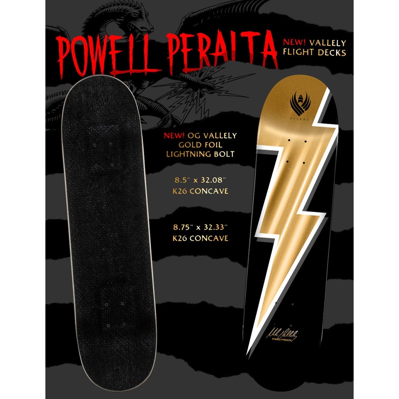 *PRE-ORDER* POWELL PERALTA VALLELY LIGHTNING LOGO GOLD FOIL 8.75" FLIGHT SKATEBOARD DECK