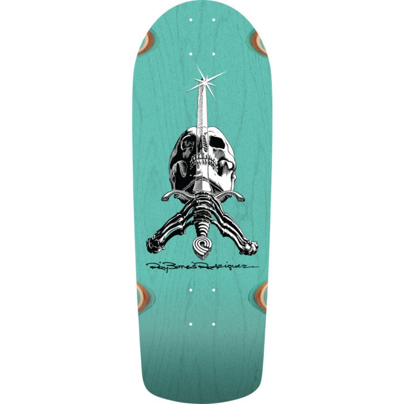 Powell Peralta Rodriguez Skull and Sword Snub Teal Stain 10" Skateboard Deck