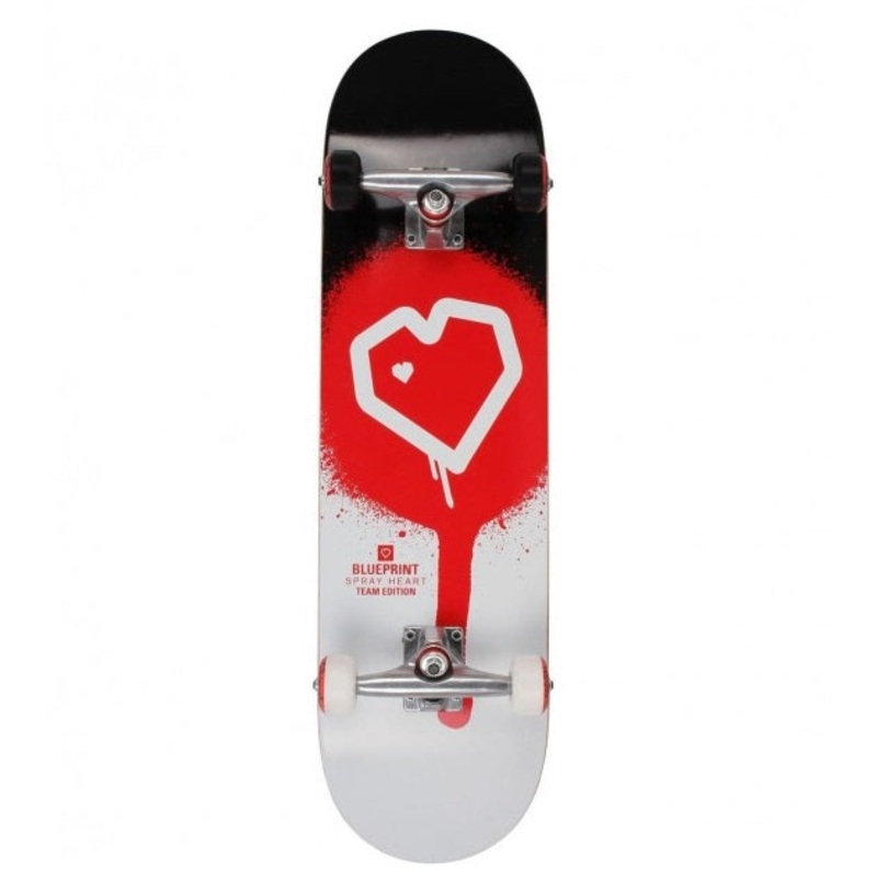 Blueprint Spray Heart Black/Red Skateboard - 8.25"