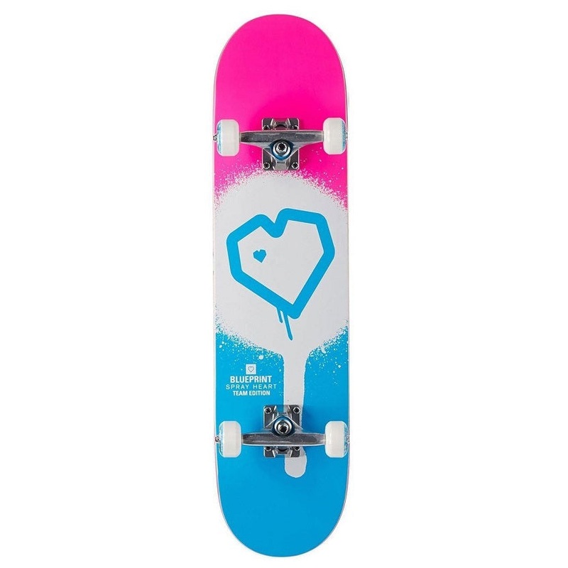 Blueprint Spray Heart Blue/Pink Skateboard - 7.75"