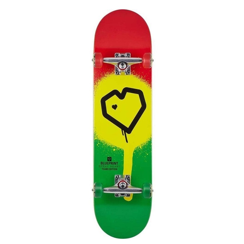 Blueprint Spray Heart Rasta Skateboard - 8.0"