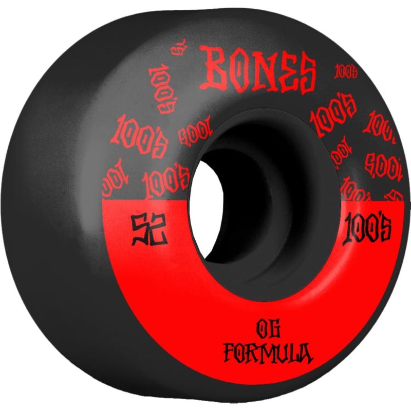 Bones 100's #13 V4 Wide Black Skateboard Wheels - 52mm