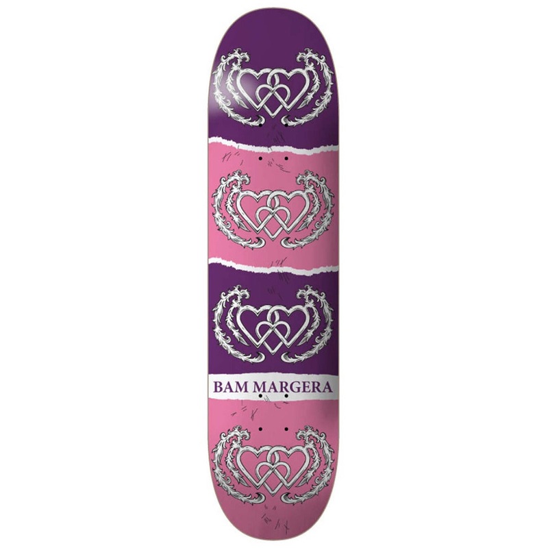 Heart Supply Bam Margera Three Hearts Purple and Pink Deck - 8.25"