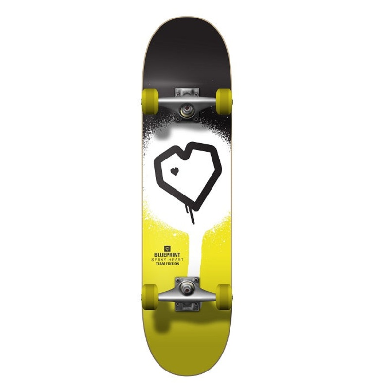 Blueprint Spray Heart Black/Yellow Skateboard - 7.25"
