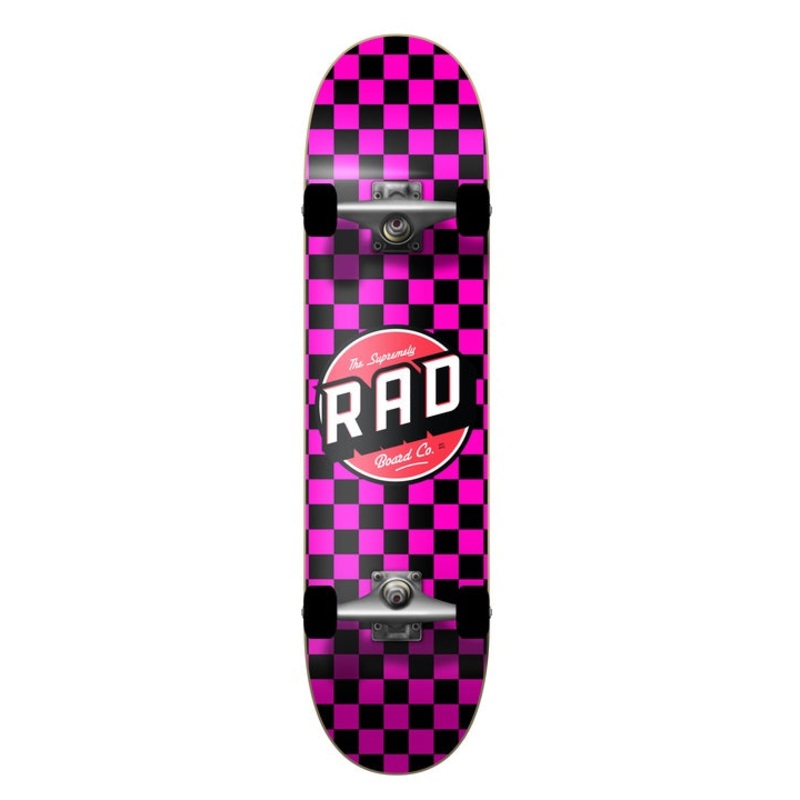 Rad Checkers 2 Dude Crew Skateboard Black/Pink - 7.0"