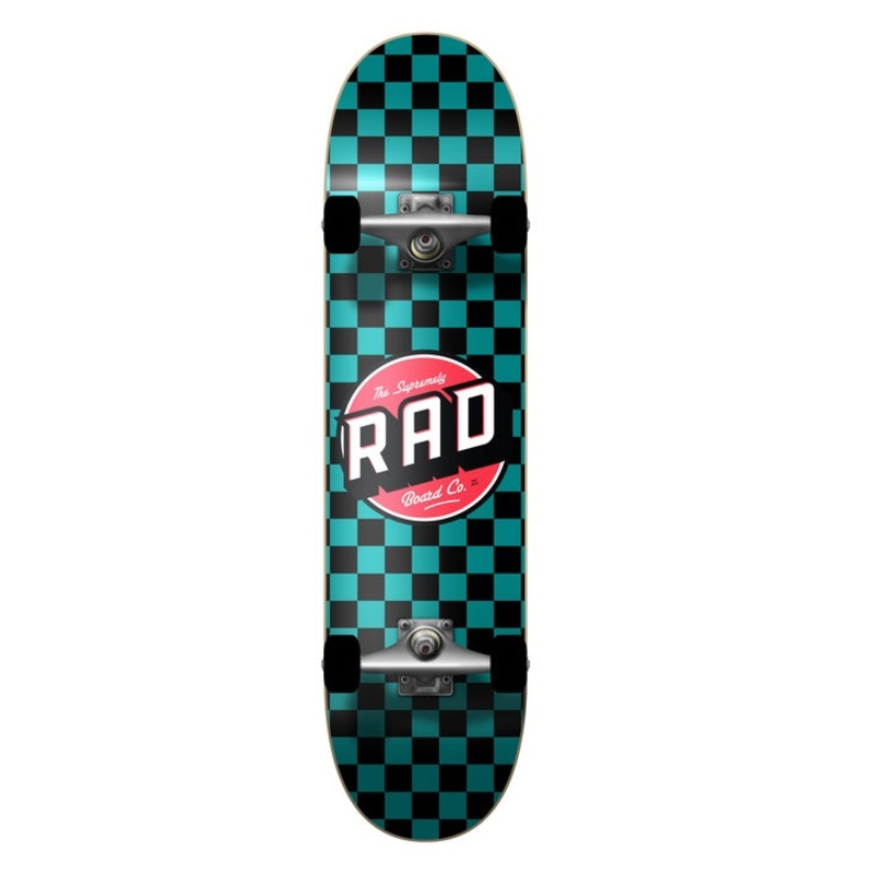 Rad Checkers 2 Dude Crew Skateboard Black/Teal - 7.25"