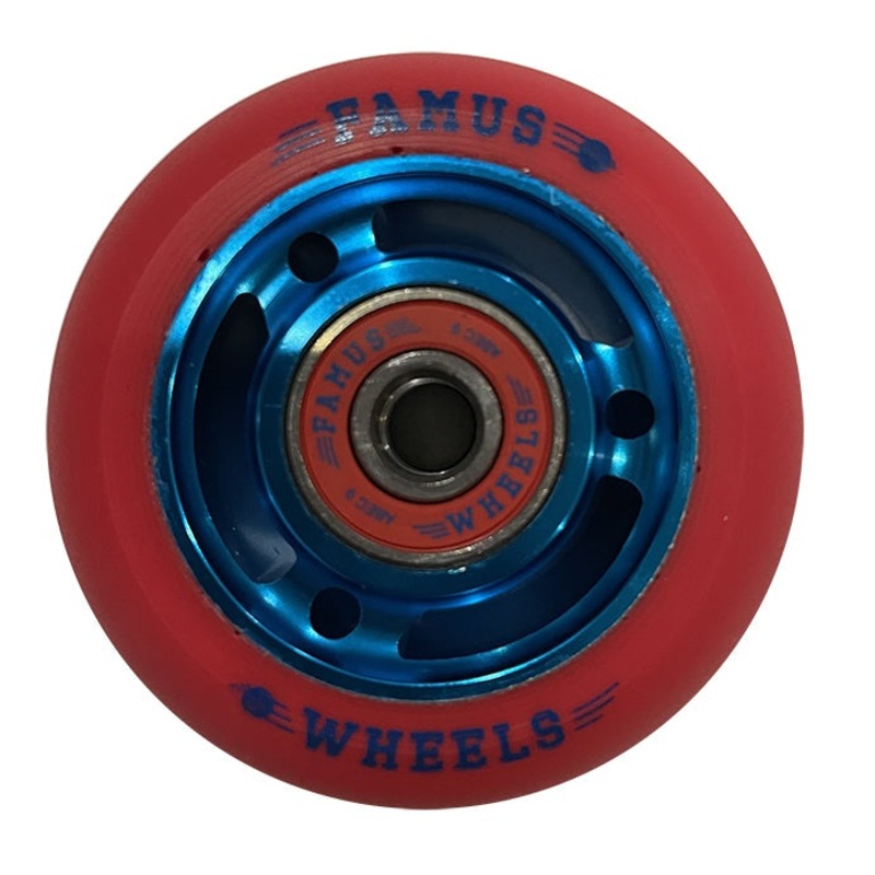 Famus Metal Core Red/Blue Wheels with Bearings 64mm 92a - Set of Four