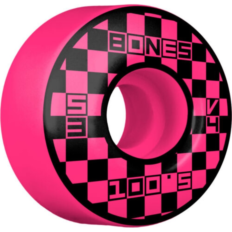 Bones 100's Block Party V4 Wide Skateboard Wheels Pink - 52mm