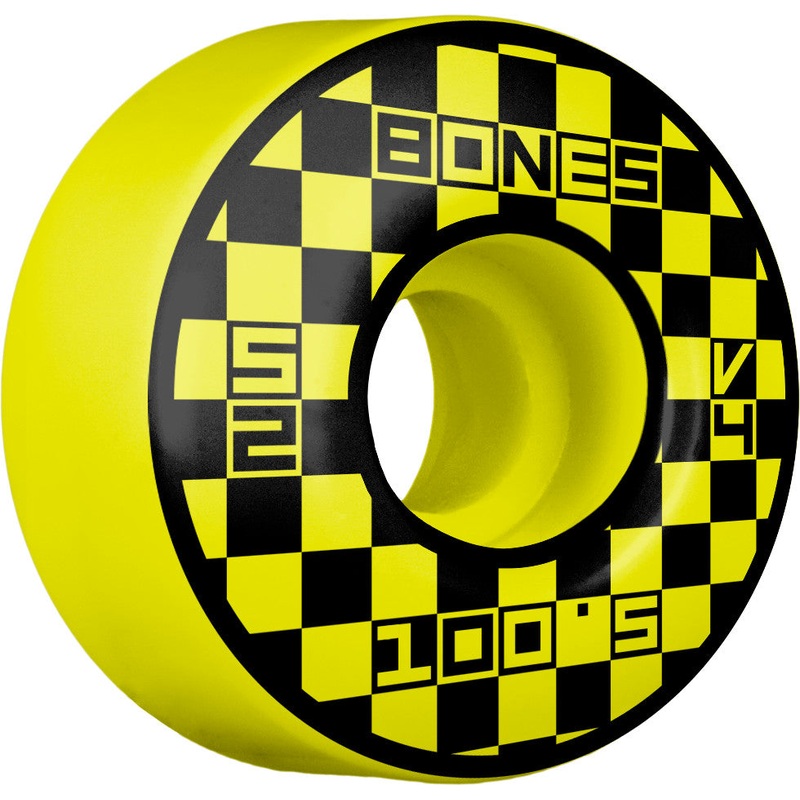 Bones 100's Block Party V4 Wide Skateboard Wheels Yellow - 52mm