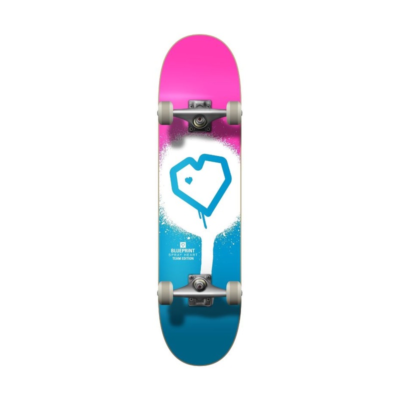 Blueprint Spray Heart Blue/Pink Complete Skateboard - 7.75"