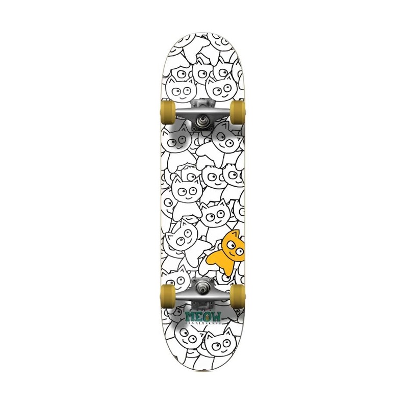 Meow Sticker Pile Complete Skateboard White 8"