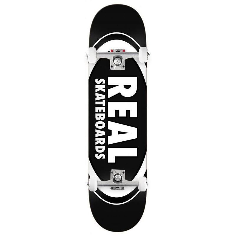 Real Team Classic Oval Black Custom Complete Skateboard - 8.25"