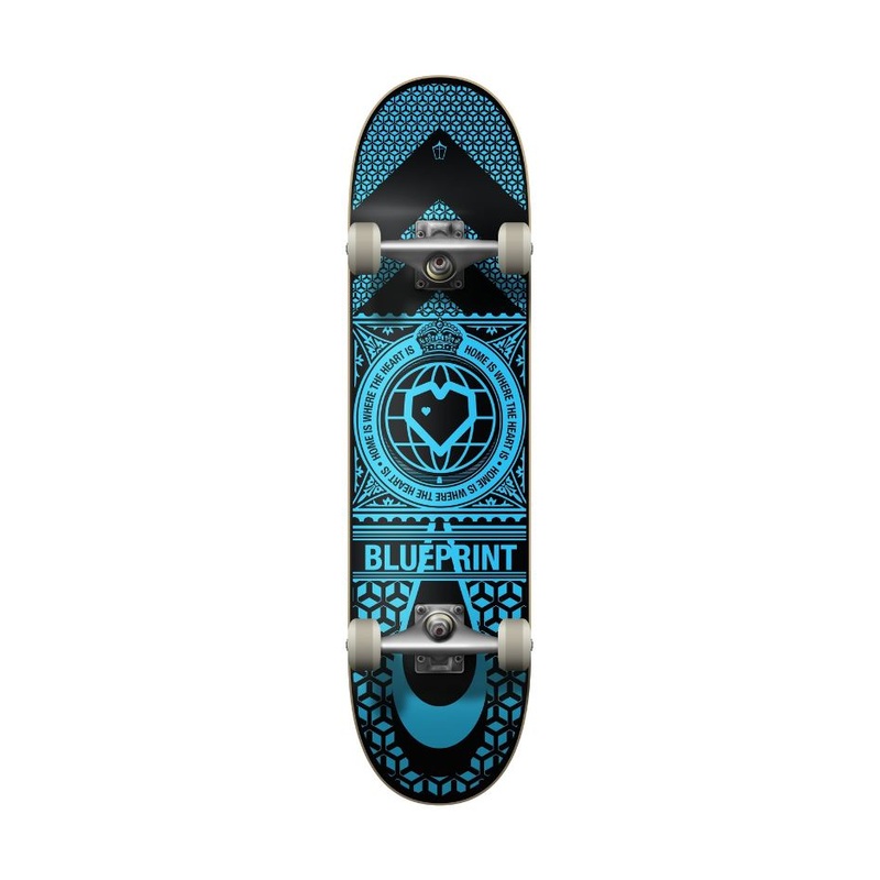 Blueprint Home Soft Top Heart Complete Skateboard  Black/Blue 7.5