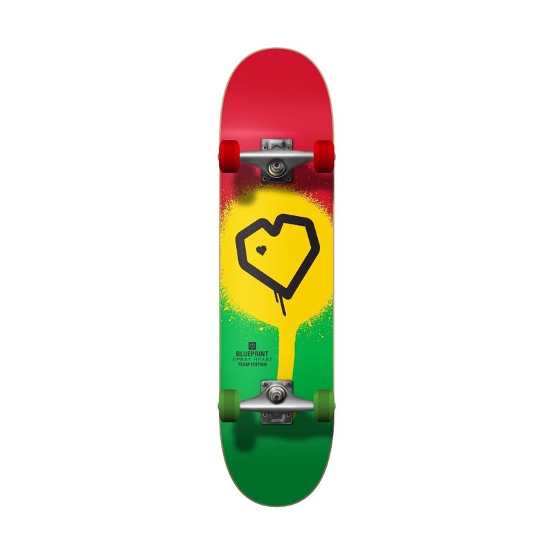 Blueprint Spray Heart Rasta Complete Skateboard - 8.0